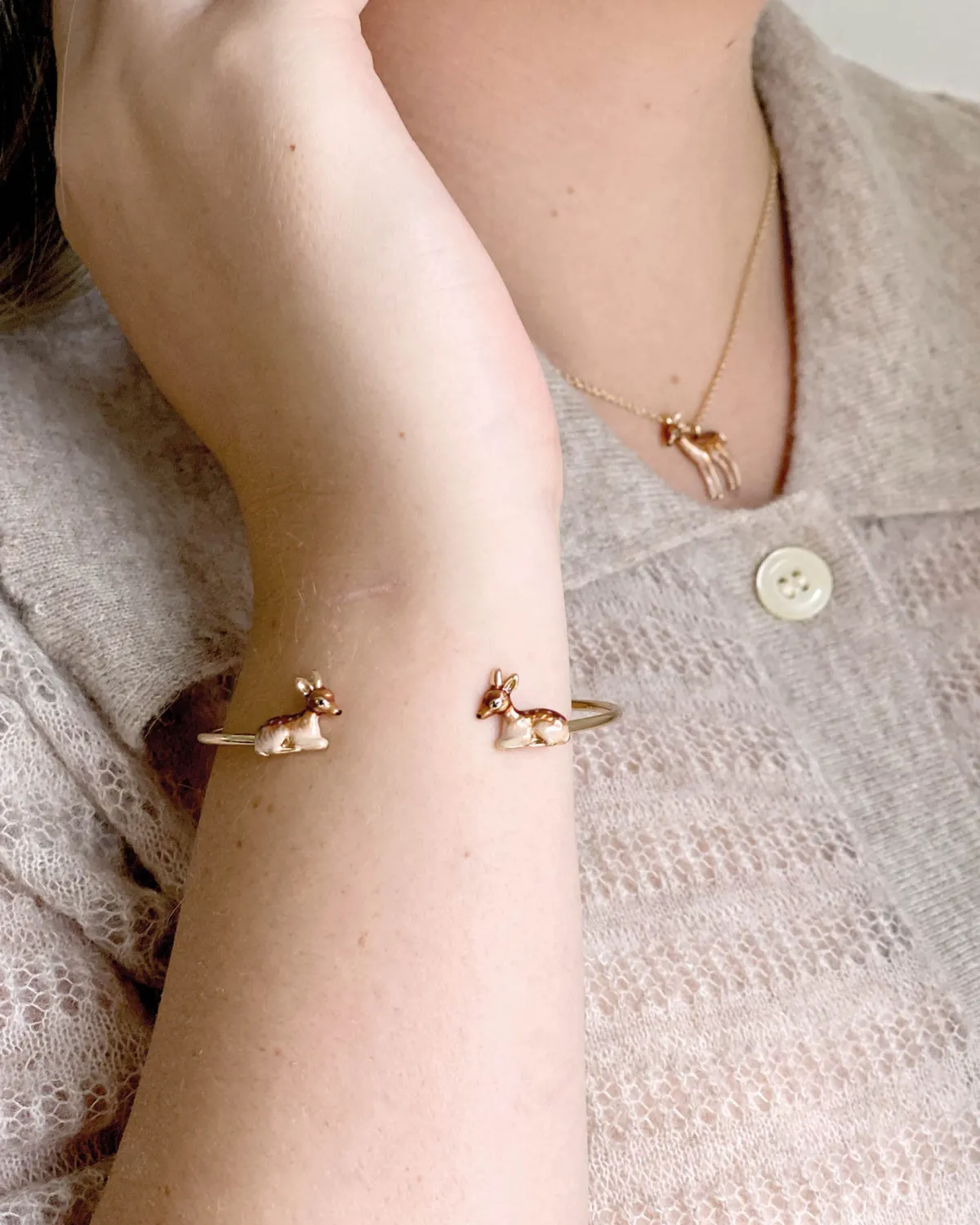 Necklaces-Fable England Enamel Fawn Necklace