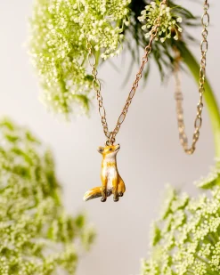 Necklaces-Fable England Enamel Fox Short Necklace