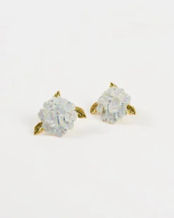 Earrings-Fable England Enamel Hydrangea Gold Earrings