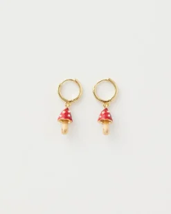 Earrings-Fable England Enamel Mushroom Huggie Earrings