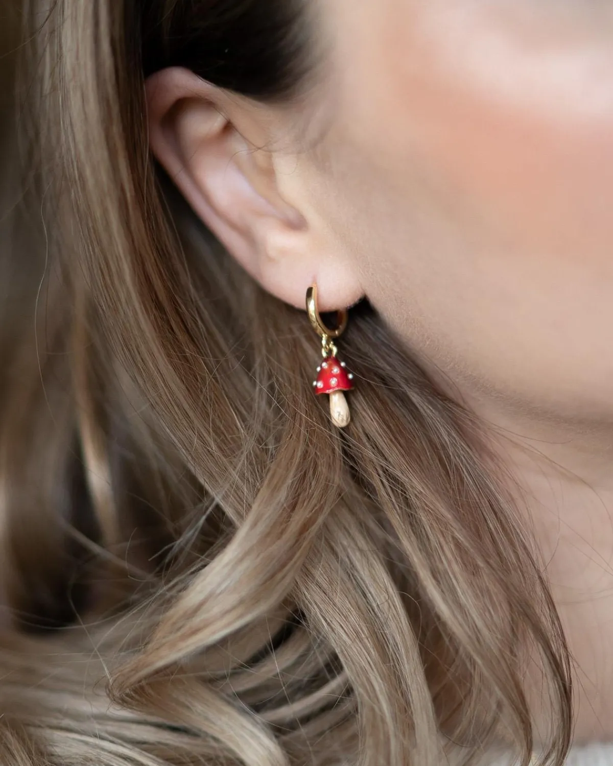 Earrings-Fable England Enamel Mushroom Huggie Earrings