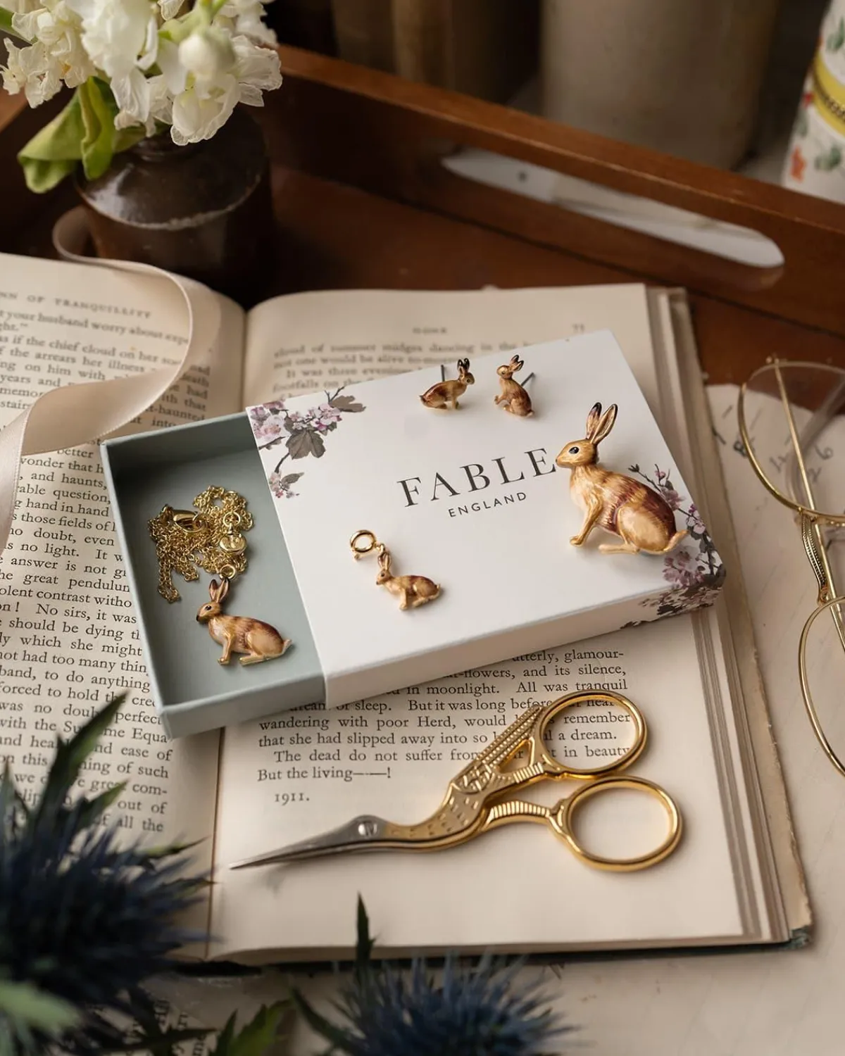 Earrings-Fable England Enamel Rabbit Stud Earrings