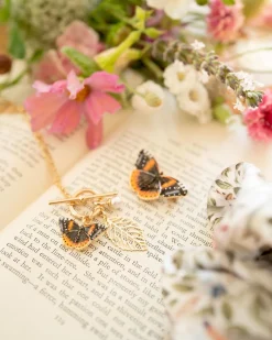 Necklaces-Fable England Enamel Red Admiral Charm Necklace