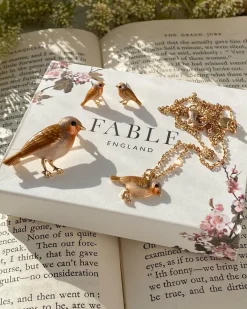 Earrings-Fable England Enamel Robin Earrings