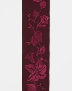 Winter Scarves|Lightweight Scarves-Fable England Floral Bohemian Embroidered Burgundy Scarf