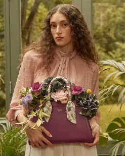 Cross Body Bags|Tote Bags-Fable England Floral Engravings Large Plum Tote
