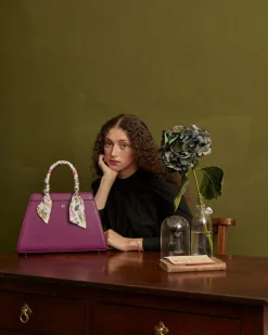 Cross Body Bags|Tote Bags-Fable England Floral Engravings Large Plum Tote