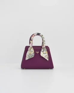 Cross Body Bags|Tote Bags-Fable England Floral Engravings Mini Plum Tote