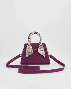 Cross Body Bags|Tote Bags-Fable England Floral Engravings Mini Plum Tote