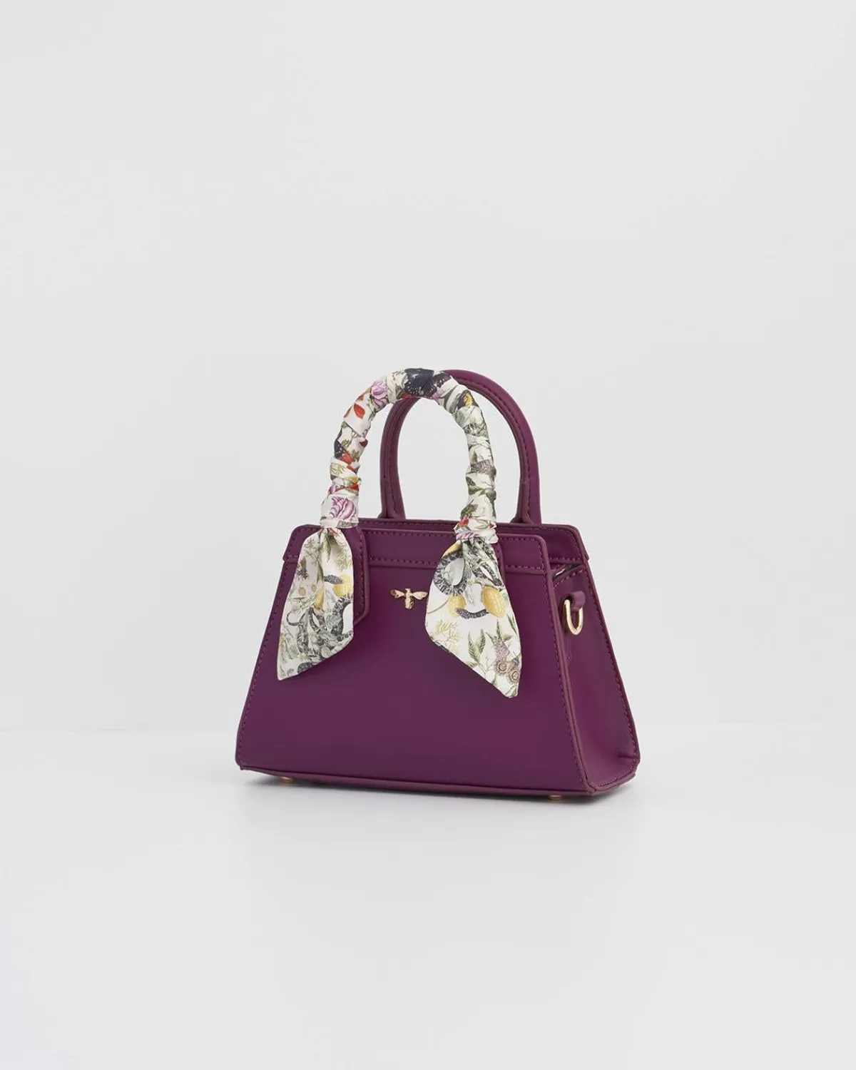 Cross Body Bags|Tote Bags-Fable England Floral Engravings Mini Plum Tote