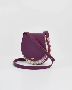 Cross Body Bags-Fable England Floral Engravings Plum Saddle Purse