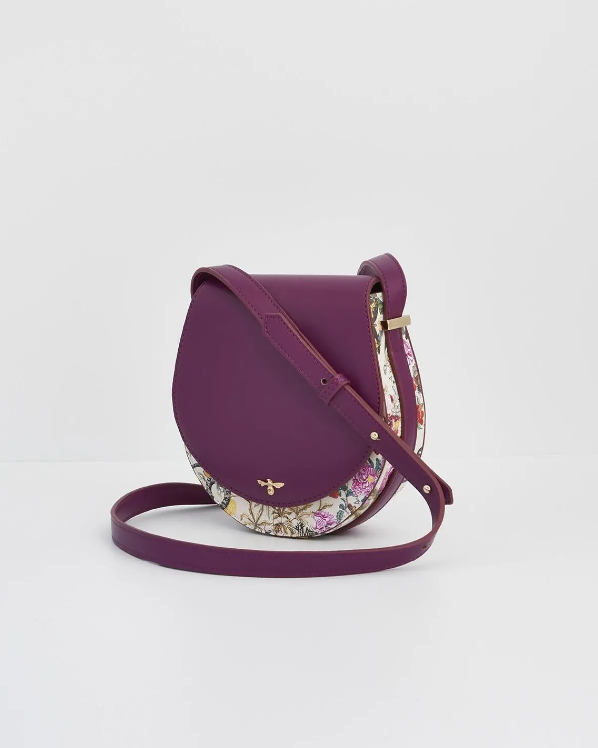 Cross Body Bags-Fable England Floral Engravings Plum Saddle Purse