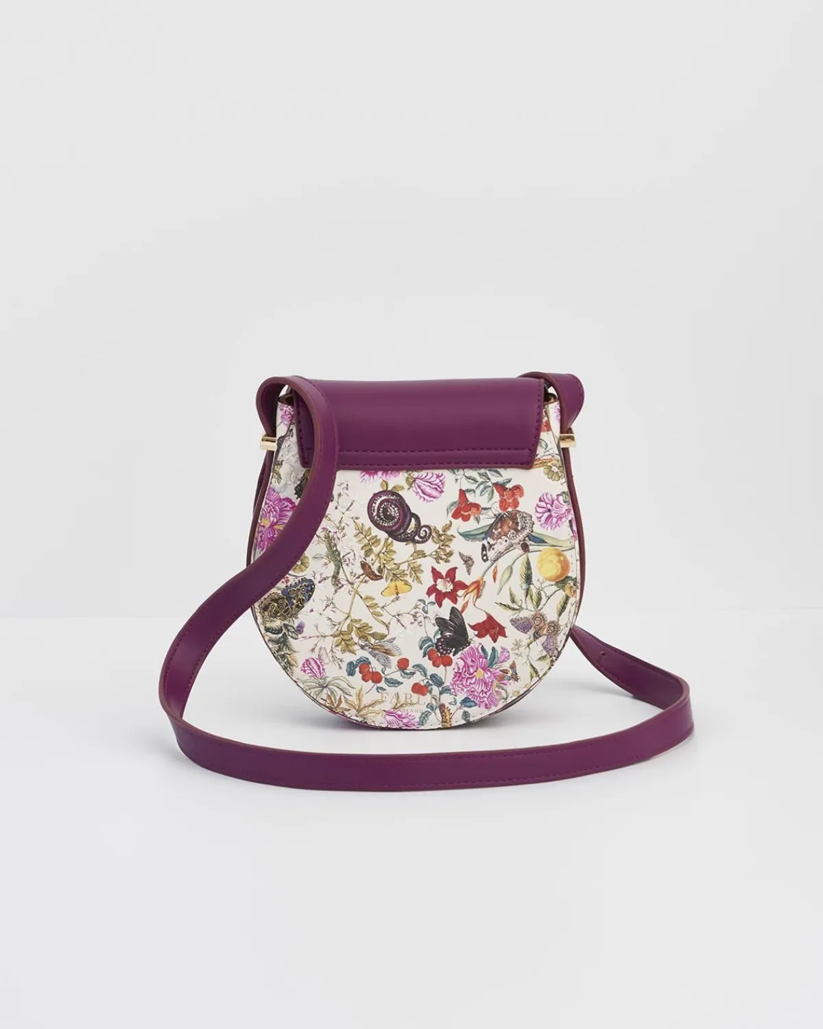 Cross Body Bags-Fable England Floral Engravings Plum Saddle Purse