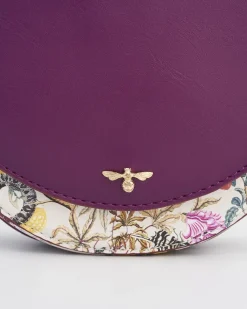 Cross Body Bags-Fable England Floral Engravings Plum Saddle Purse
