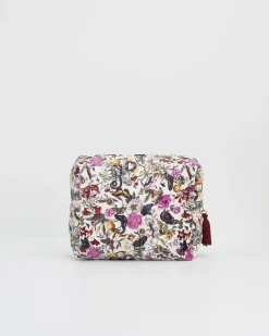 Toiletry Bags|Pouches-Fable England Floral Engravings Velvet Printed Large Cosmetic Bag