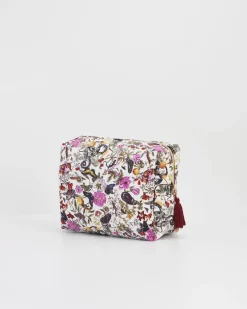 Toiletry Bags|Pouches-Fable England Floral Engravings Velvet Printed Large Cosmetic Bag