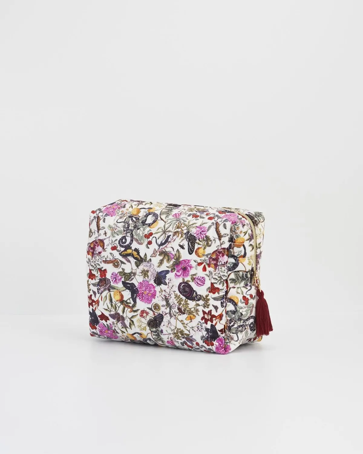 Toiletry Bags|Pouches-Fable England Floral Engravings Velvet Printed Large Cosmetic Bag
