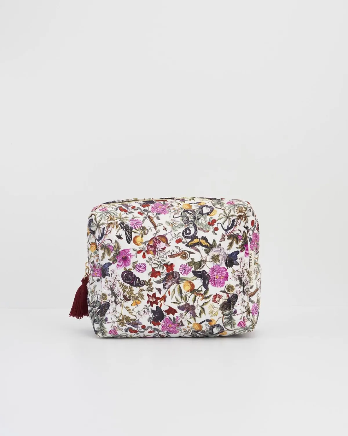 Toiletry Bags|Pouches-Fable England Floral Engravings Velvet Printed Large Cosmetic Bag
