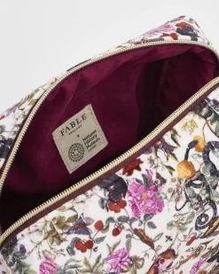 Toiletry Bags|Pouches-Fable England Floral Engravings Velvet Printed Large Cosmetic Bag