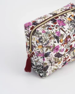 Toiletry Bags|Pouches-Fable England Floral Engravings Velvet Printed Large Cosmetic Bag