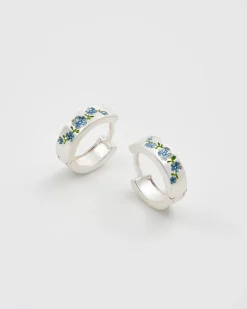 Silver Jewelry|Earrings-Fable England Forget Me Not Silver Mini Hoop Earrings