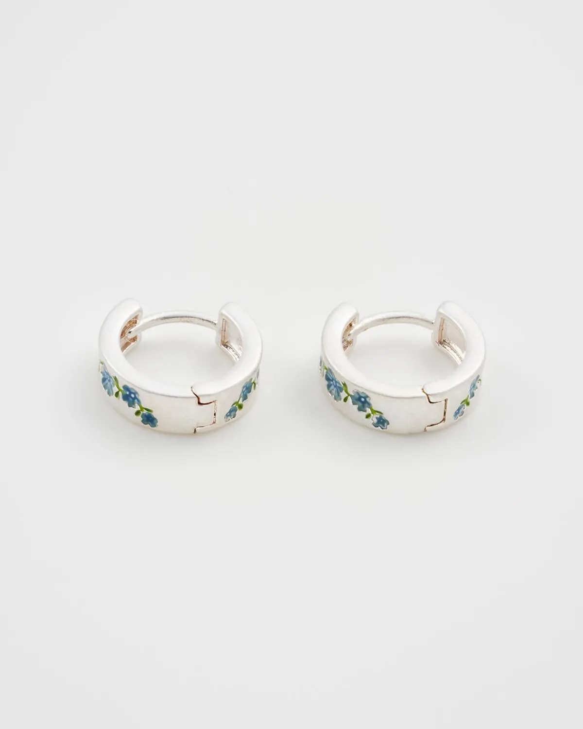 Silver Jewelry|Earrings-Fable England Forget Me Not Silver Mini Hoop Earrings
