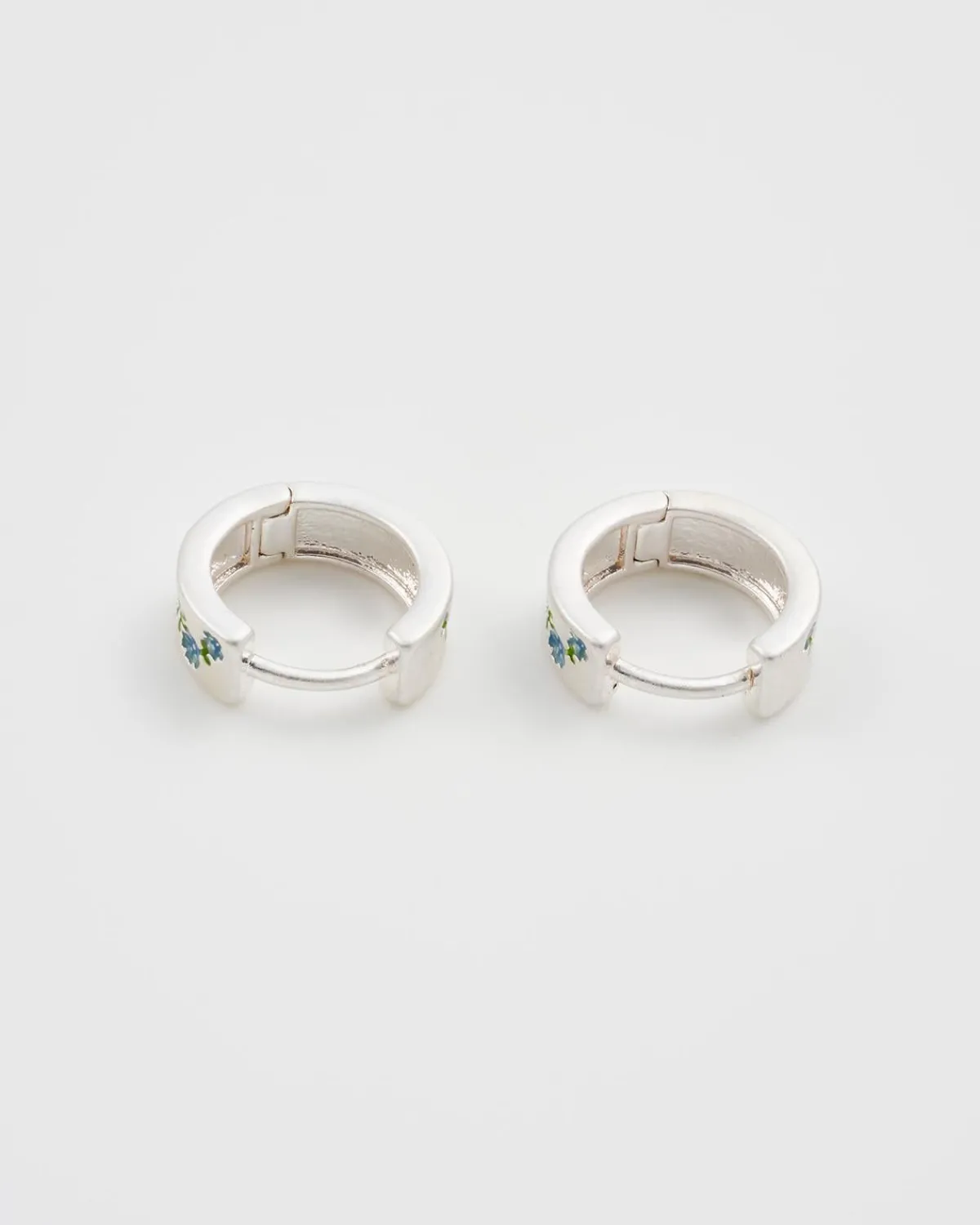 Silver Jewelry|Earrings-Fable England Forget Me Not Silver Mini Hoop Earrings