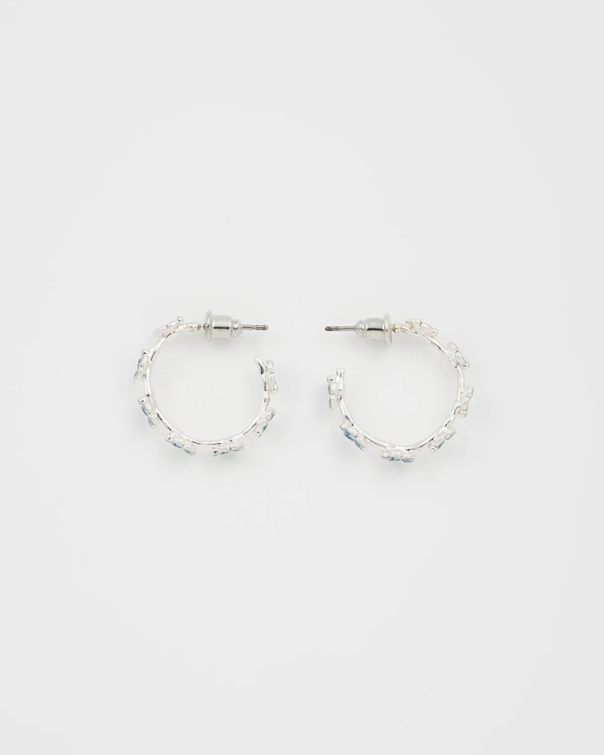 Silver Jewelry|Earrings-Fable England Forget Me Not Silver Stud Hoop Earrings