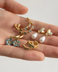 Earrings-Fable England Forget-Me-Not Stud Hoop Earrings