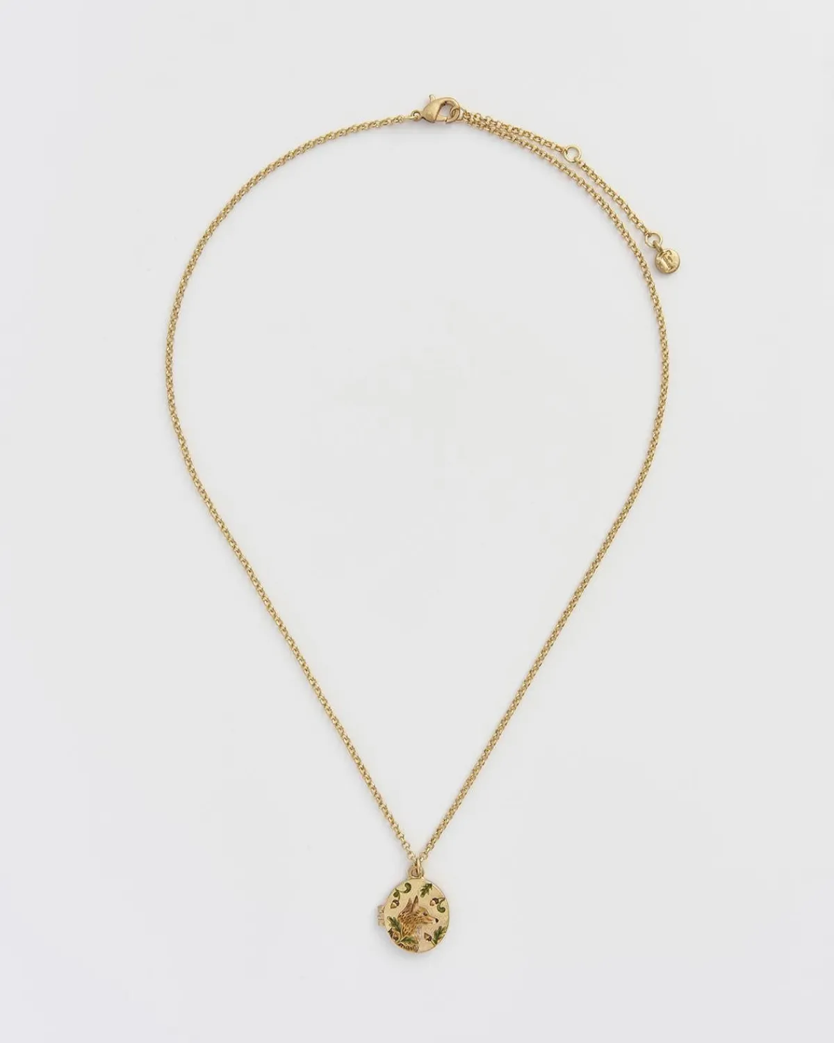 Necklaces|Lockets-Fable England Fox & Acorn Oval Chain Locket Necklace