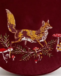 Embroidered Bags-Fable England Fox & Mushroom Embroidered Saddle Bag - Redcurrant Velvet