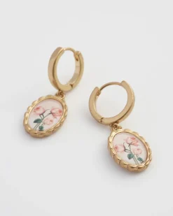 Earrings-Fable England Framed Roses Huggies