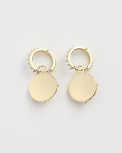 Earrings-Fable England Honey Bee & Pearl Huggie Earrings