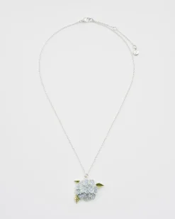 Silver Jewelry|Necklaces-Fable England Hydrangea Silver Necklace