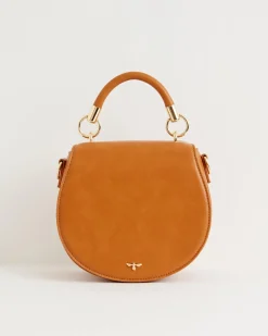 Cross Body Bags-Fable England Liberty Saddle bag Tan Vegan Leather