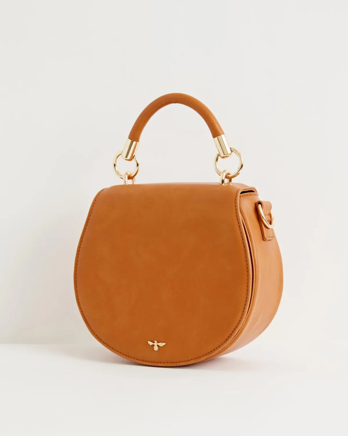 Cross Body Bags-Fable England Liberty Saddle bag Tan Vegan Leather