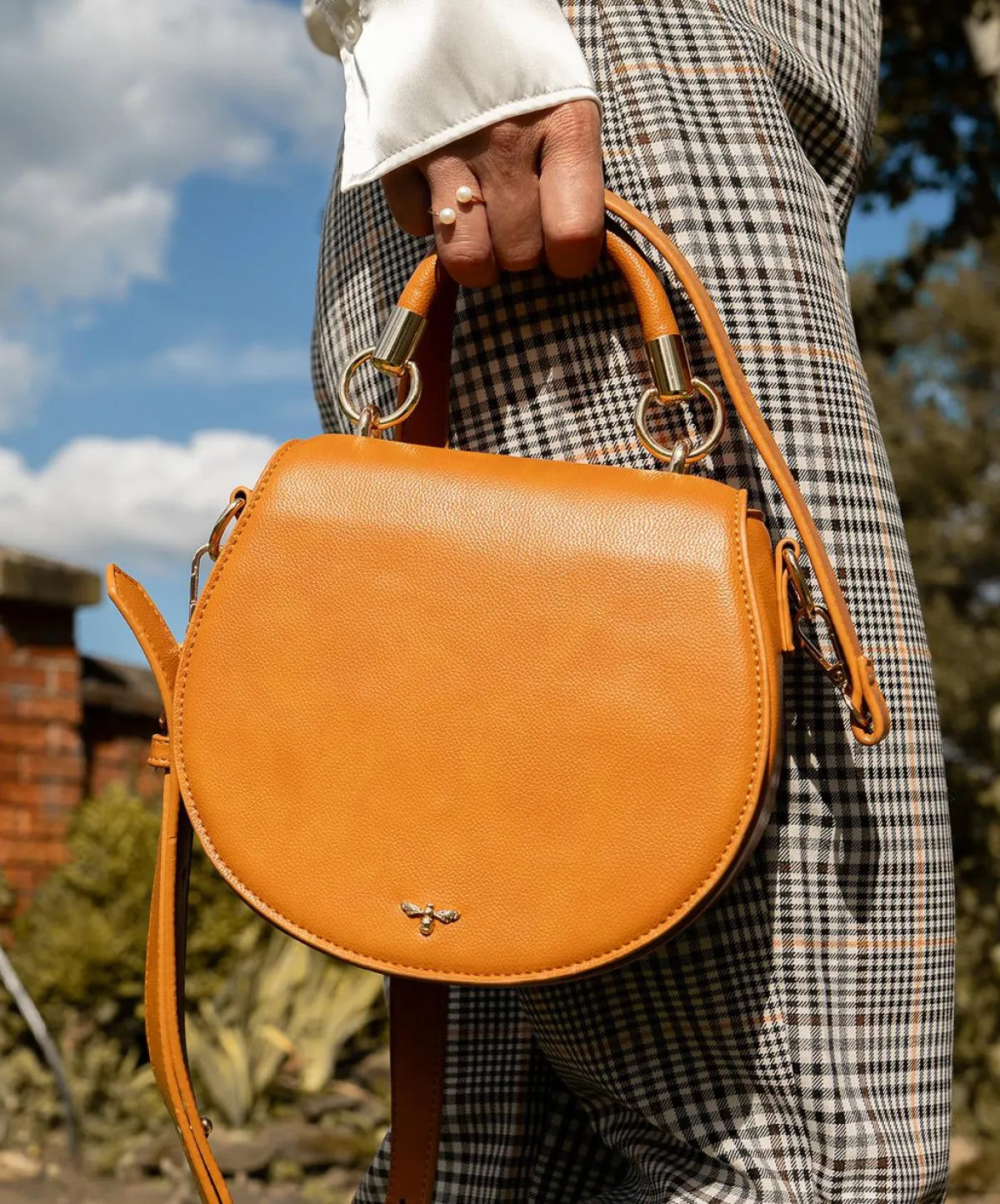 Cross Body Bags-Fable England Liberty Saddle bag Tan Vegan Leather
