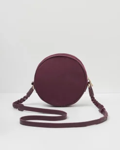 Cross Body Bags|Embroidered Bags-Fable England Magical Mushroom Burgundy Circle Purse