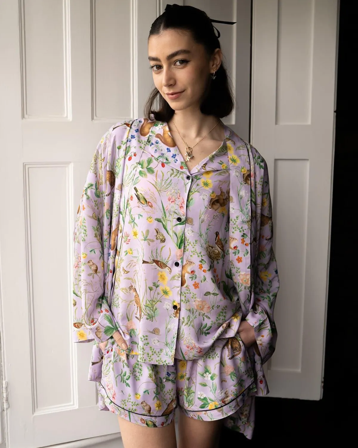 Kimonos-Fable England Meadow Creature Lilac Short Kimono