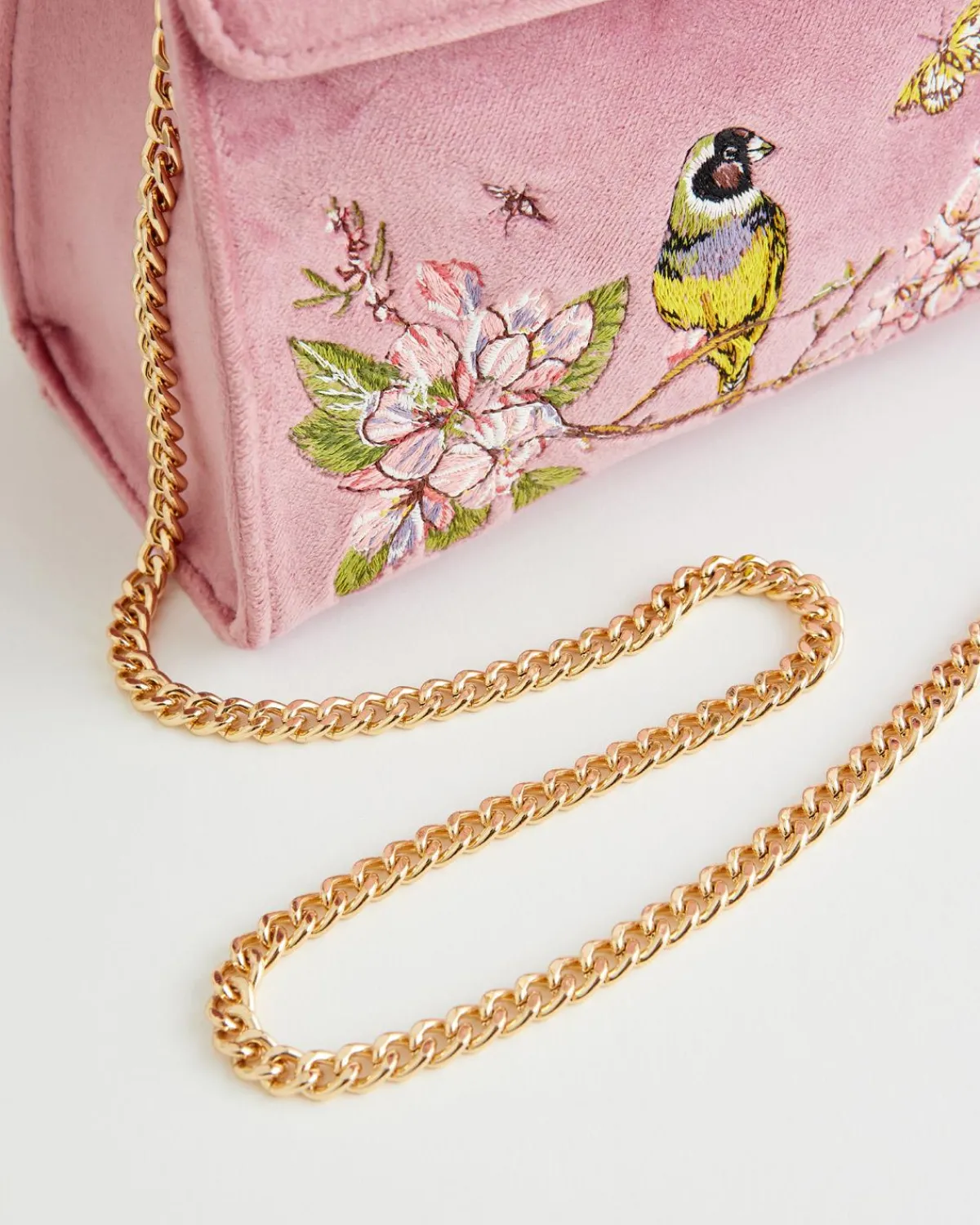 Clutch & Evening Bags|Tote Bags-Fable England Morning Song Bird Embroidered Mini Pink Tote