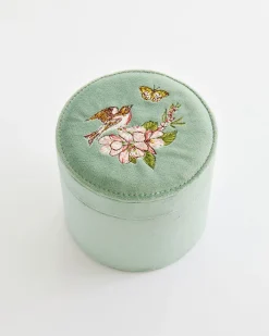 Jewelry Boxes-Fable England Morning Song Bird Embroidered Round Jewellery Box