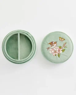 Jewelry Boxes-Fable England Morning Song Bird Embroidered Round Jewellery Box