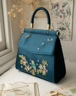 Bracelets & Bangles|Clutch & Evening Bags-Fable England Morning Song Kingfisher Mini Teal Tote