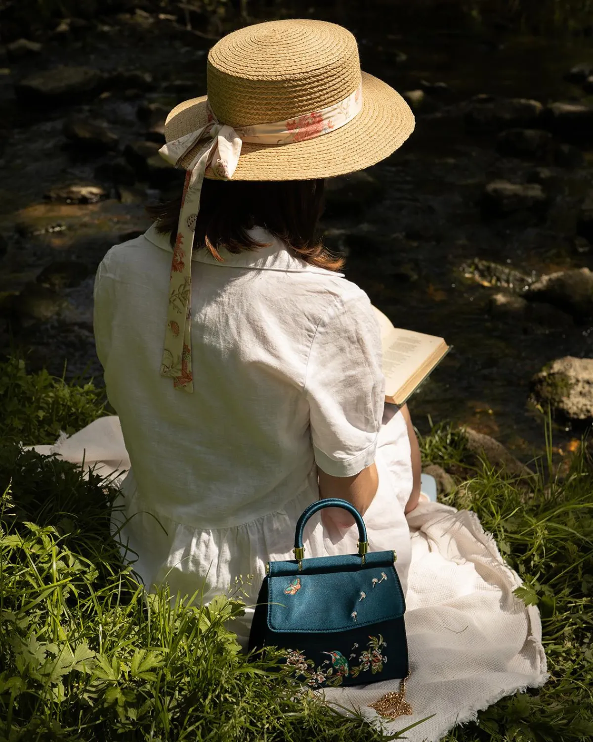 Bracelets & Bangles|Clutch & Evening Bags-Fable England Morning Song Kingfisher Mini Teal Tote
