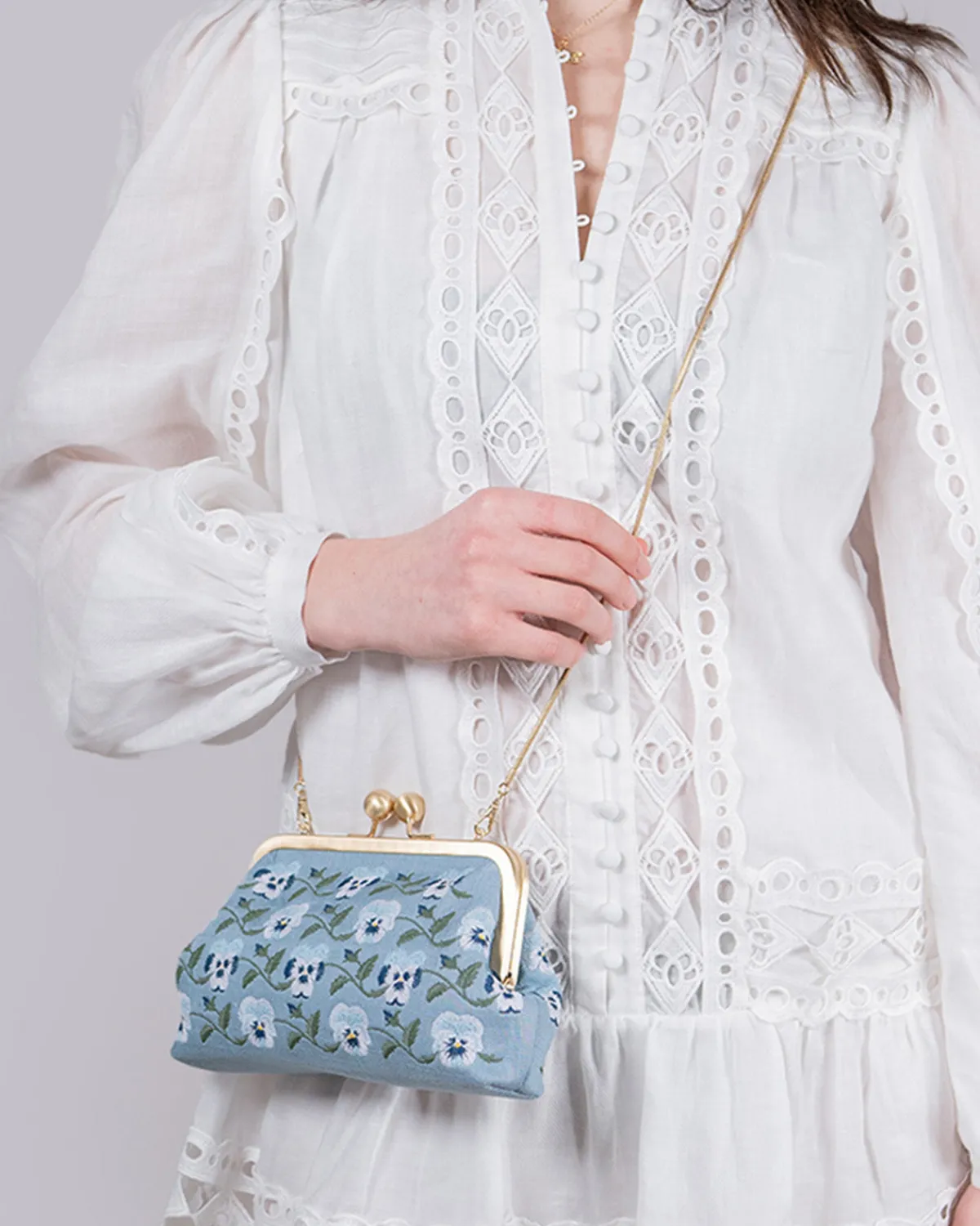 Clutch & Evening Bags|Cross Body Bags-Fable England Pansy Victoriana Blue Clutch