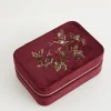 Jewelry Boxes-Fable England Robin Love Embroidered Large Jewellery Box Redcurrant Velvet