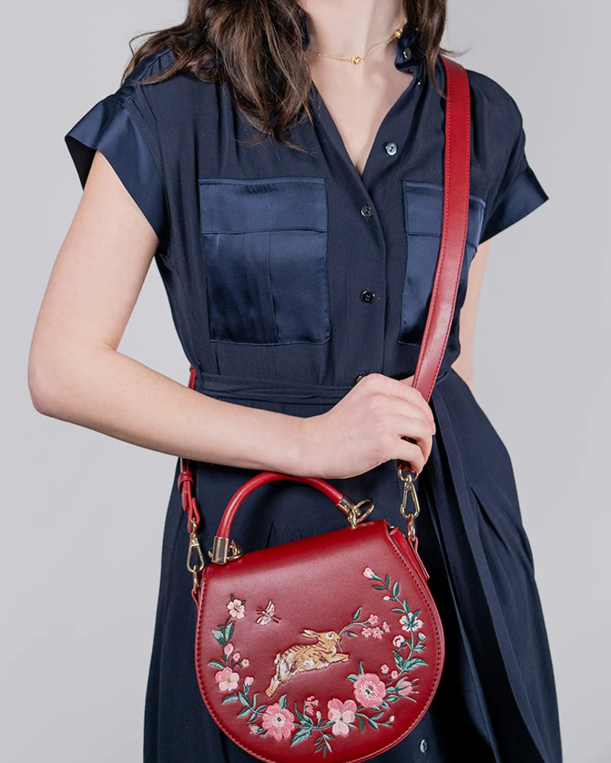 Cross Body Bags|Embroidered Bags-Fable England Running Bunny Saddle Bag
