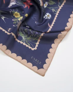 Square Scarves-Fable England Running Bunny Toile Navy Square Scarf