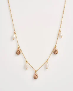 Necklaces-Fable England Sea Snail Charm & Pearl Necklace