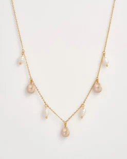 Necklaces-Fable England Sea Snail Charm & Pearl Necklace